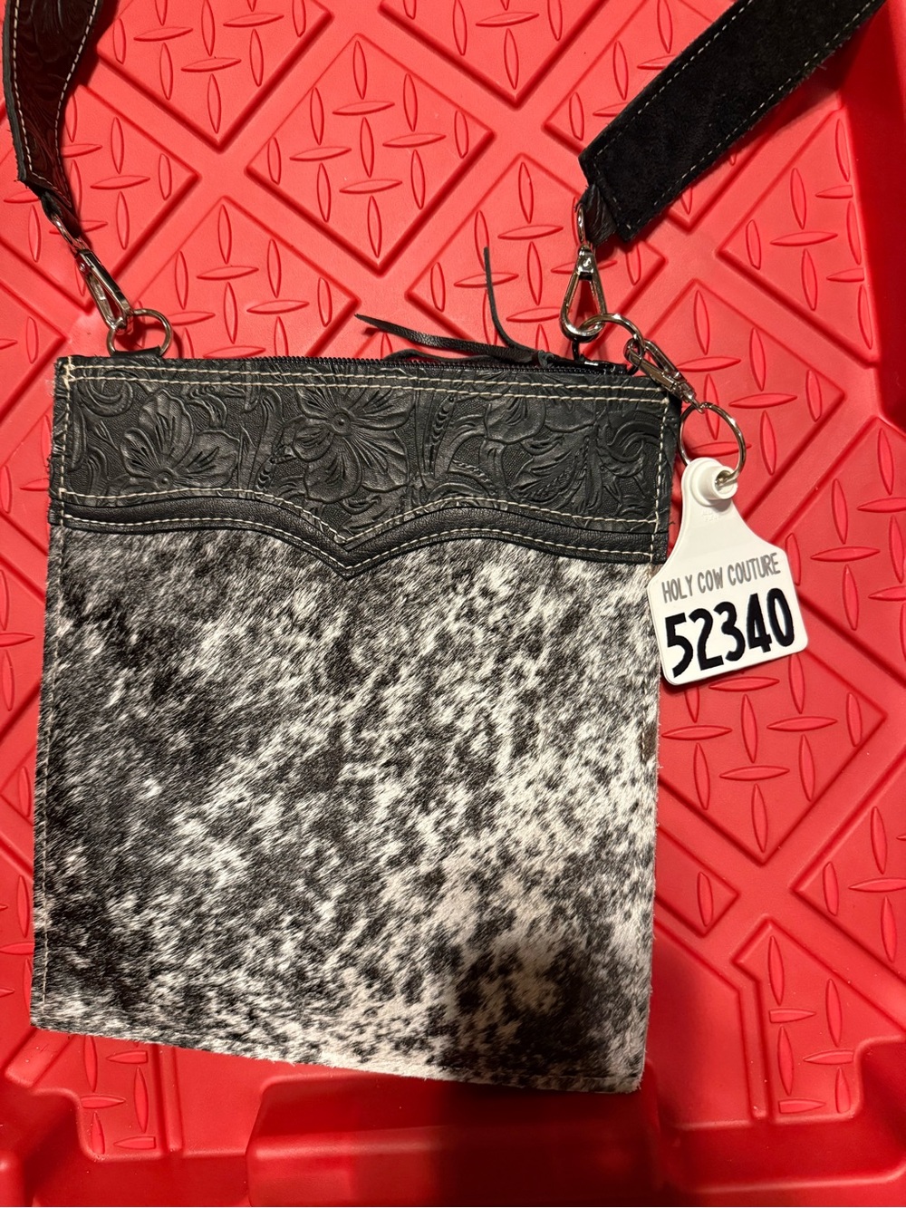 Holy Cow Couture Black & White Leather Double Barrel Cowhide Crossbody Bag